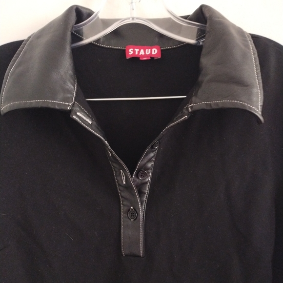 Staud Jay Faux Leather Collar Black Mini Dress - Picture 12 of 15